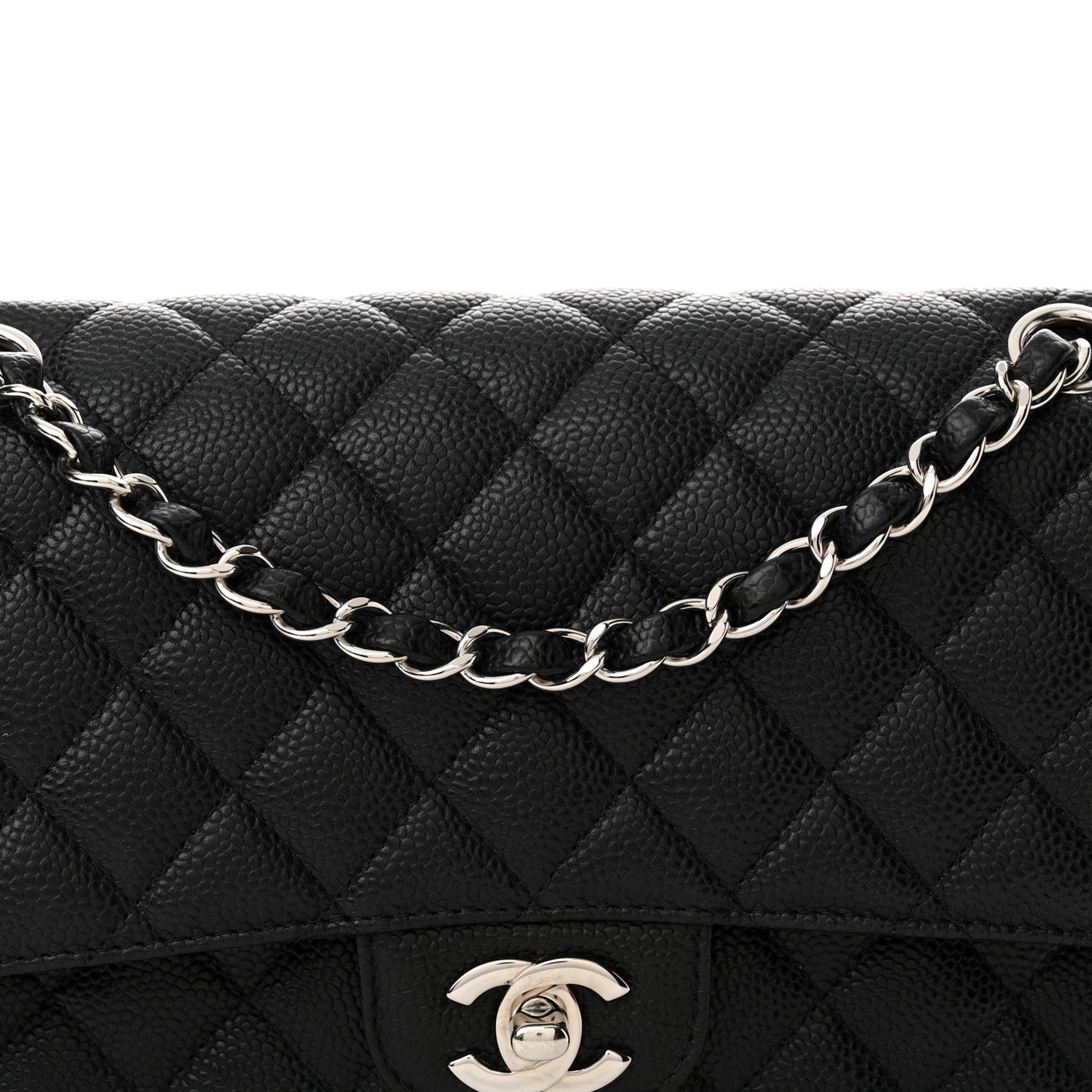 Caviar Quilted Medium Double Flap Black