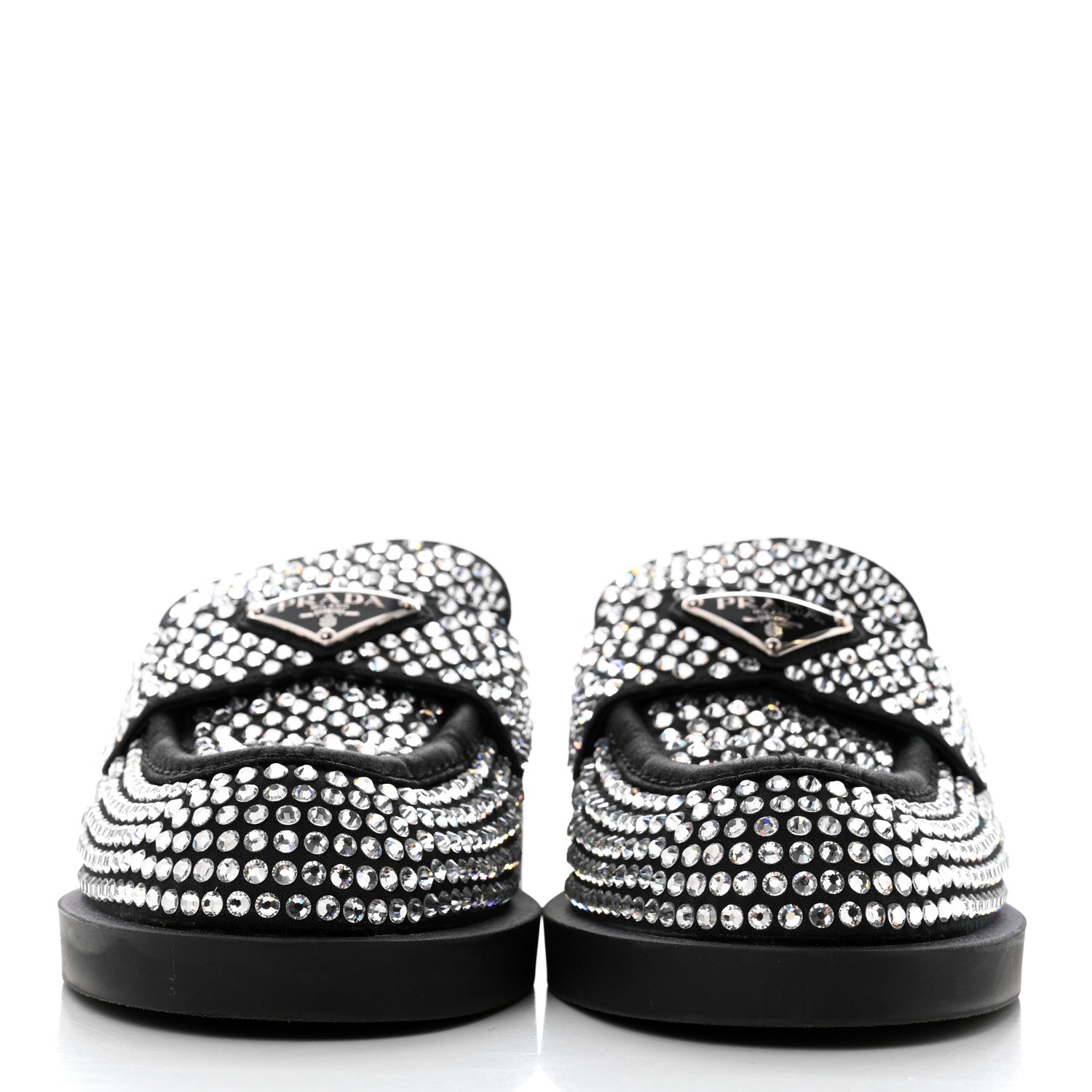 Prada Satin Crystal Metal Triangle Logo 40mm Loafer Mules 38.5 Cristal 2 of 8