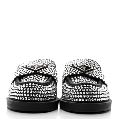 Prada Satin Crystal Metal Triangle Logo 40mm Loafer Mules 38.5 Cristal 2 of 8