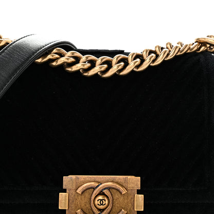 Chanel Velvet Chevron Quilted Small Boy Flap Black 11 of 13