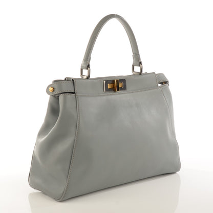 Fendi Vitello Suede Medium Peekaboo Iconic Satchel Grigio Chiaro 4 of 10