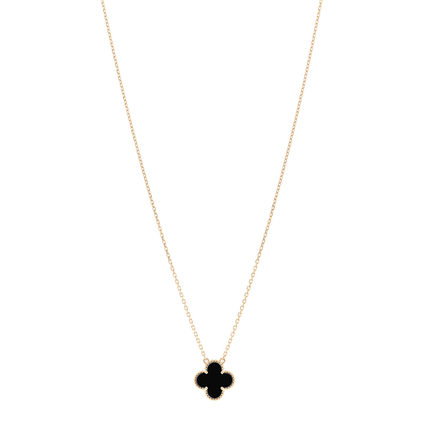 18K Yellow Gold Black Onyx Vintage Alhambra Pendant Necklace