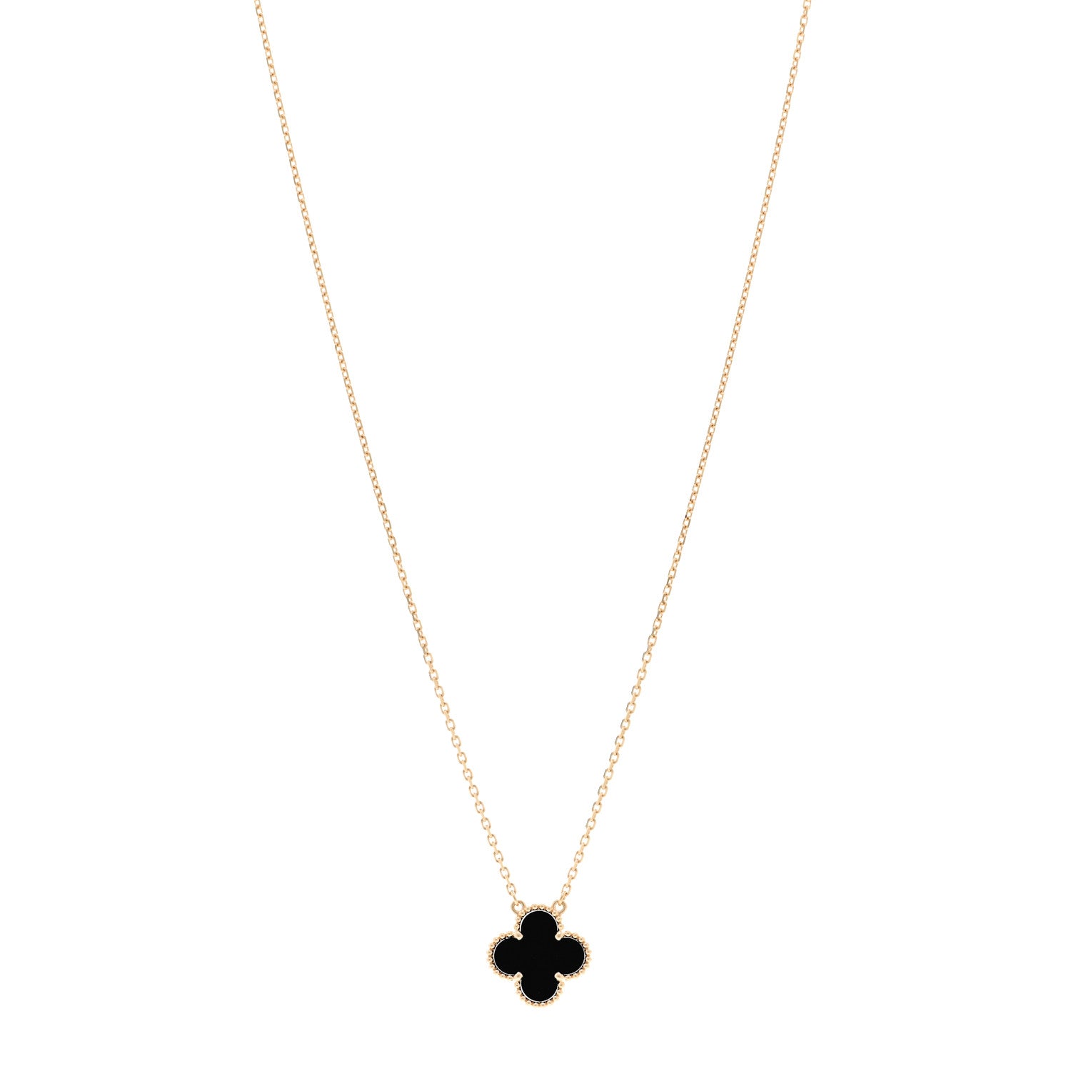 Van Cleef & Arpels 18K Yellow Gold Black Onyx Vintage Alhambra Pendant Necklace 1 of 5