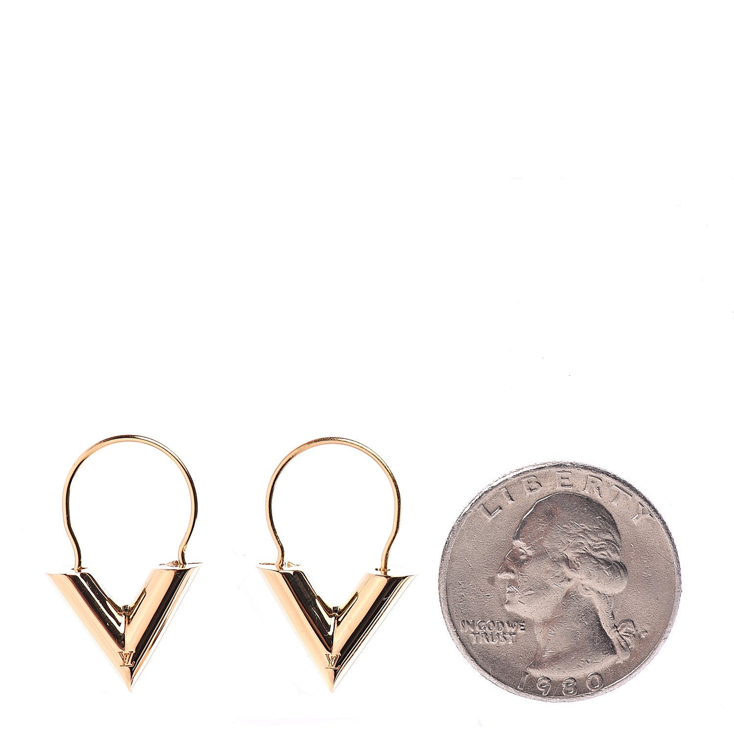 Louis Vuitton Brass Essential V Hoop Earrings Gold 2 of 3