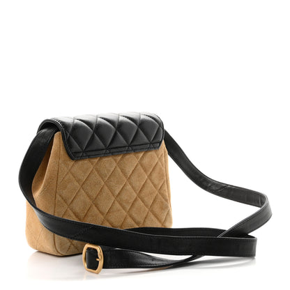 Chanel Suede Shiny Lambskin Quilted Crossbody Flap Black Beige 2 of 9