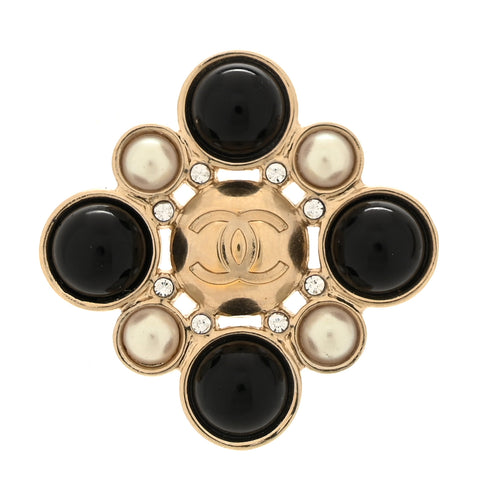 Gripoix Poured Glass Pearl Crystal CC Single Earring Gold Black