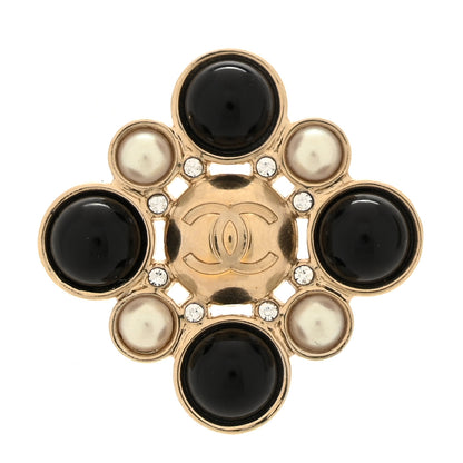 Chanel Gripoix Poured Glass Pearl Crystal CC Single Earring Gold Black 1 of 5