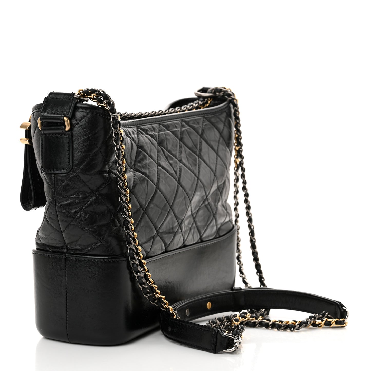 Aged Calfskin Quilted Medium Gabrielle Hobo Black