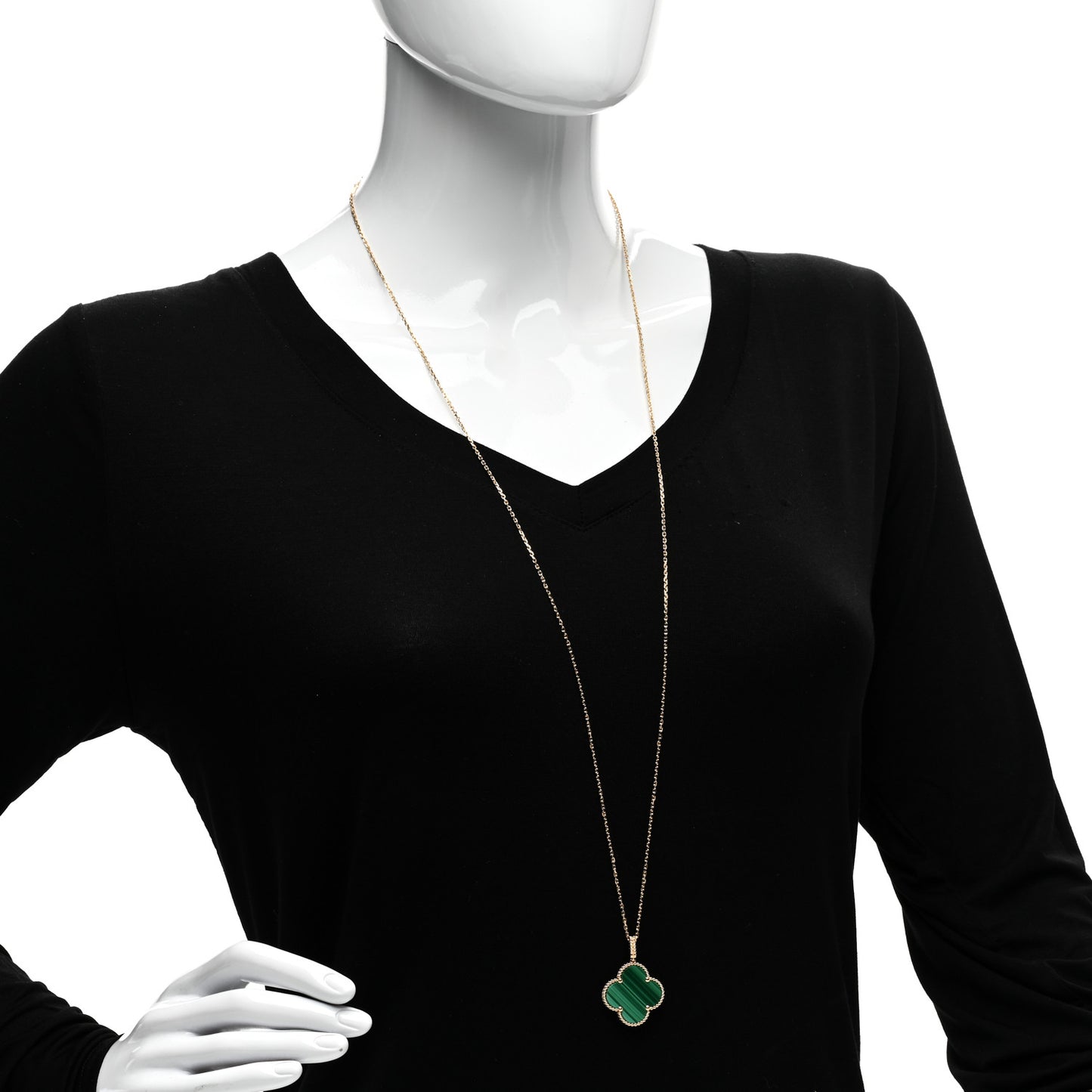 18K Yellow Gold Malachite Magic Alhambra Pendant Necklace