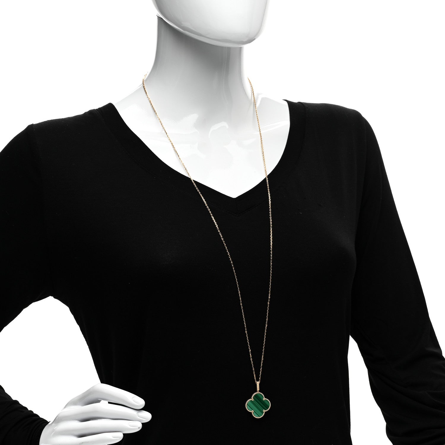 Van Cleef & Arpels 18K Yellow Gold Malachite Magic Alhambra Pendant Necklace 2 of 6