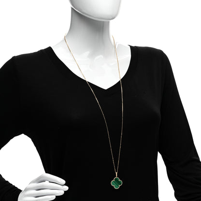 Van Cleef & Arpels 18K Yellow Gold Malachite Magic Alhambra Pendant Necklace 2 of 6