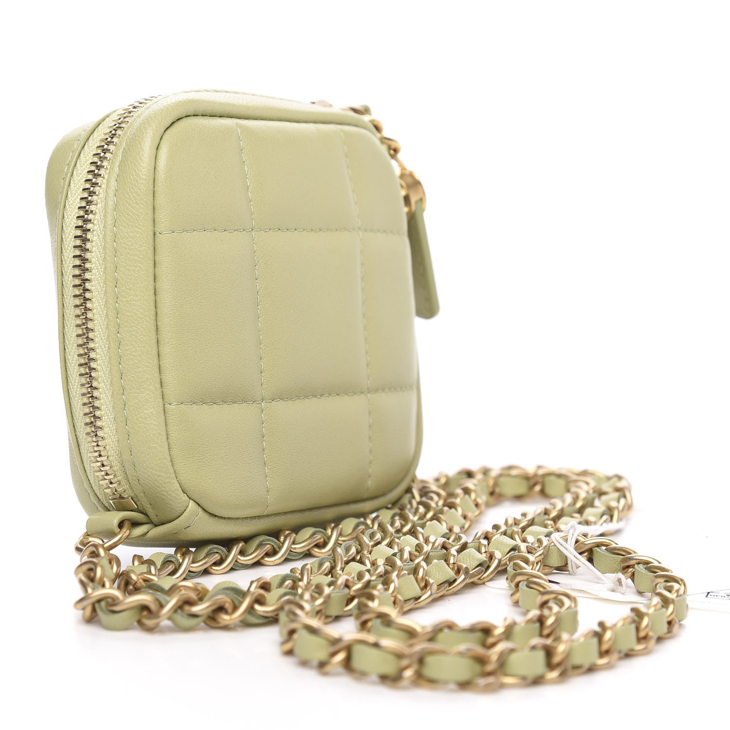 Chanel Lambskin Quilted Diamond Coin Purse With Chain Green 4 of 9