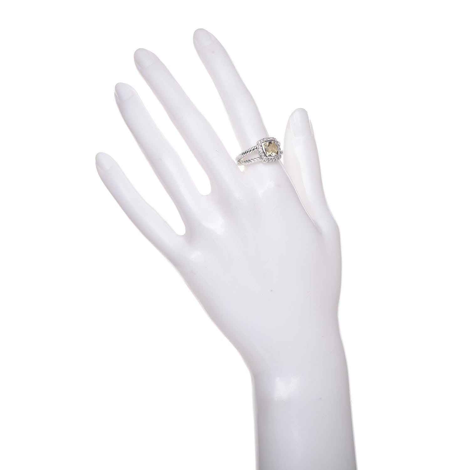 David Yurman Sterling Silver Diamond Prasiolite 7mm Petite Albion Ring 54 7 2 of 5