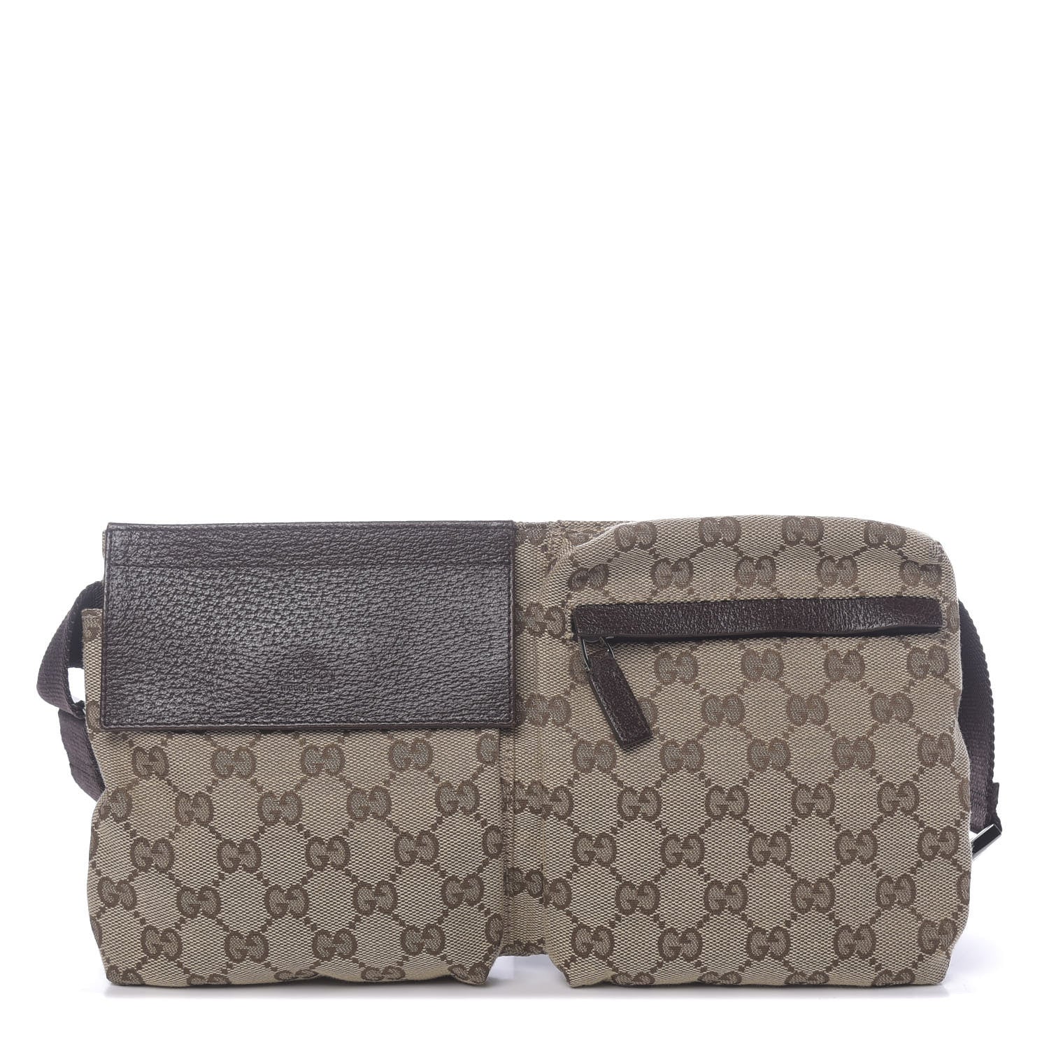 Gucci GG Monogram Double Pocket Belt Bag Dark Brown 1 of 13