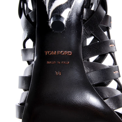 Tom Ford Leather Hand-Stitched Lattice Zebra Booties Dark Brown 38 5 of 6