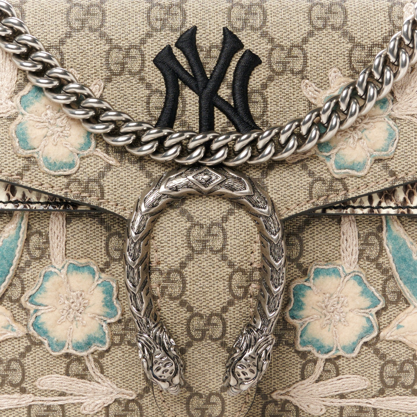X MLB GG Supreme Monogram Snakeskin NY Yankees Patch Embroidered Small Dionysus Shoulder Bag