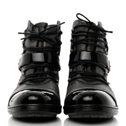 Chanel Metallic Grained Calfskin Patent Cap Toe Combat Short Boots 38.5 Dark Silver 2 of 12