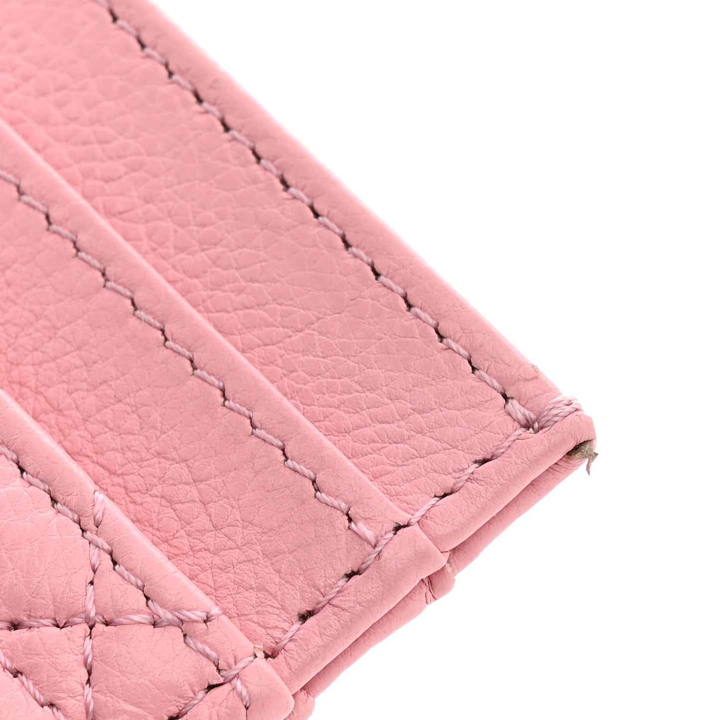 Calfskin Cannage Dioramour Caro Five-Slot Card Holder Pink