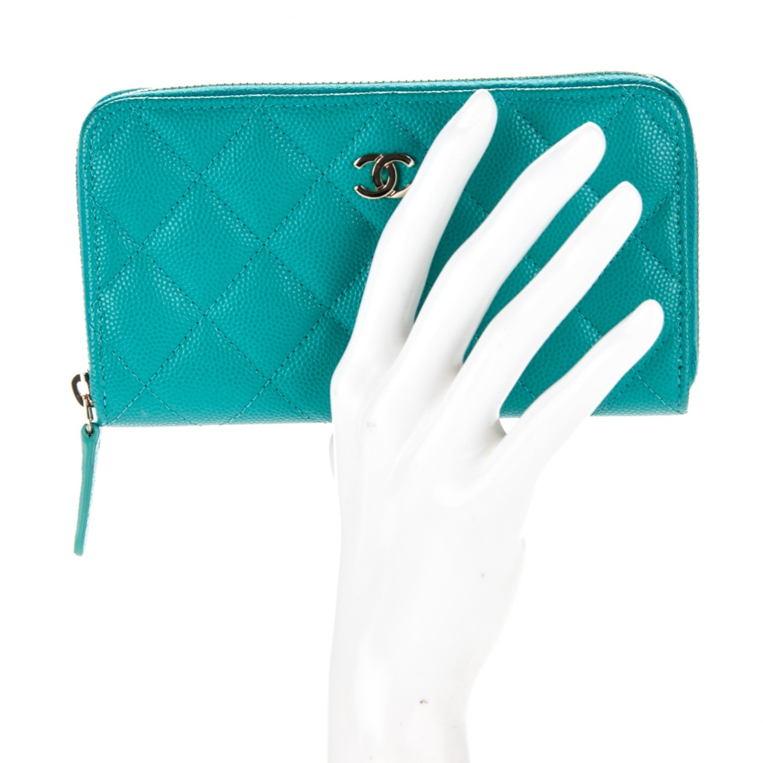 Chanel Caviar Quilted Small Zip Around Wallet Turquoise 2 of 7