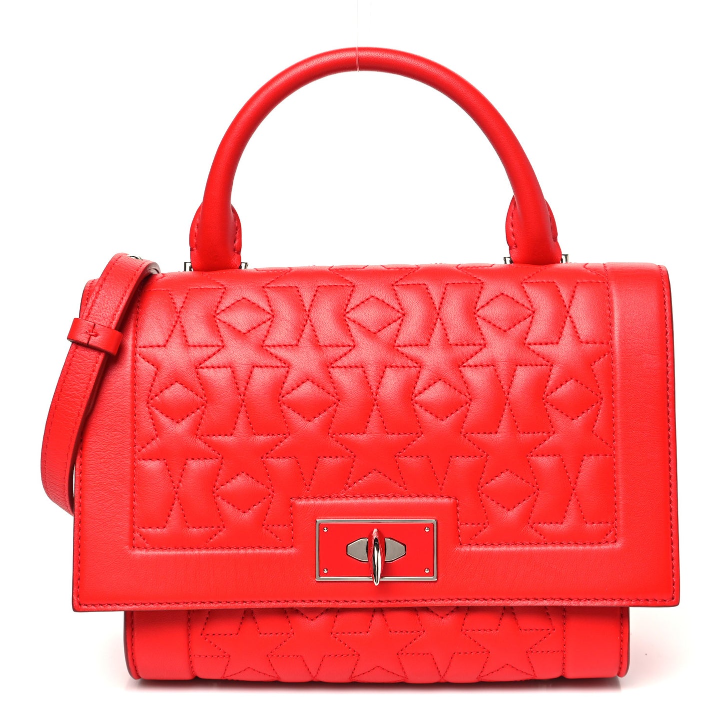Calfskin Star Quilted Mini Shark Lock Satchel Medium Red