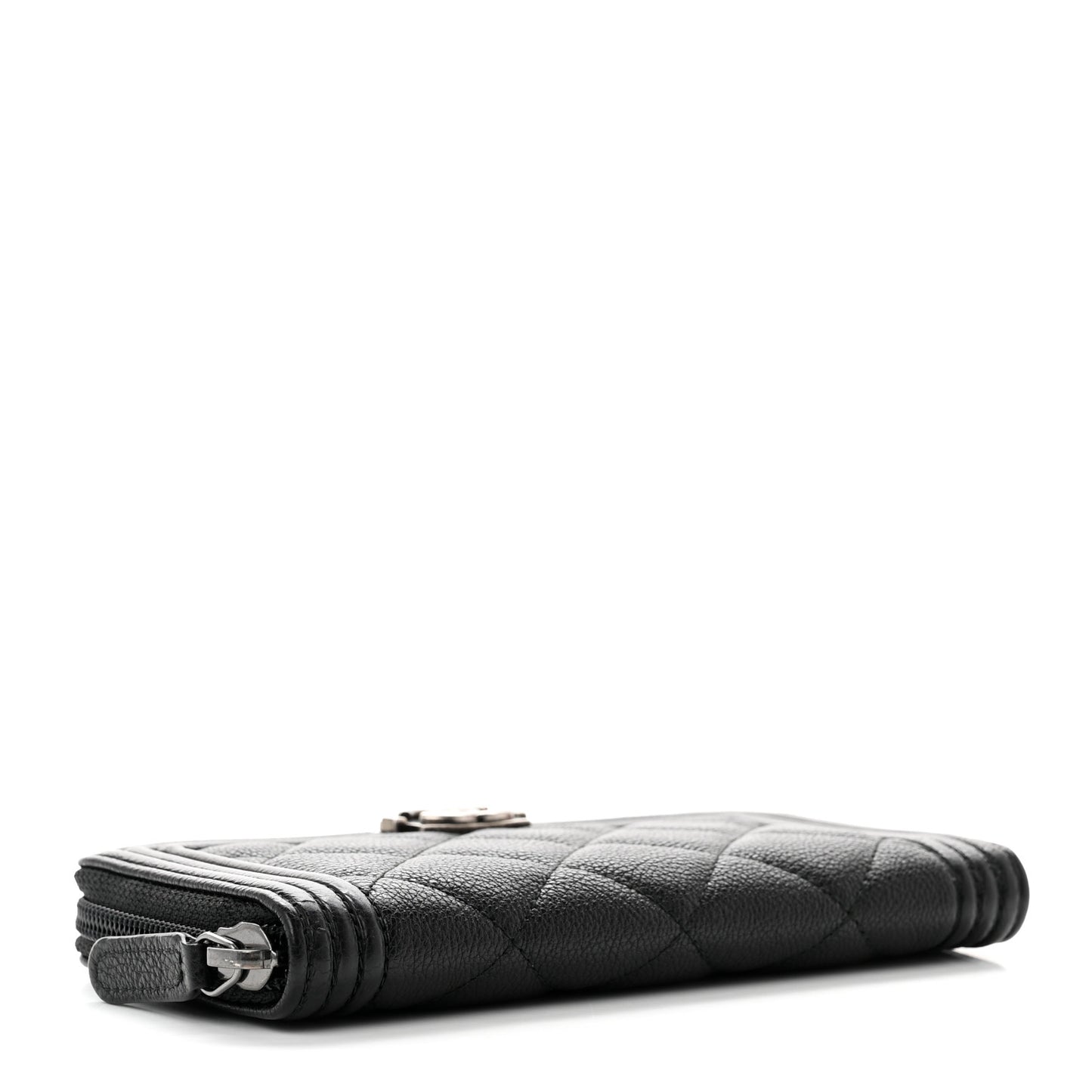 Caviar Quilted Small Boy Zip Around Wallet Black