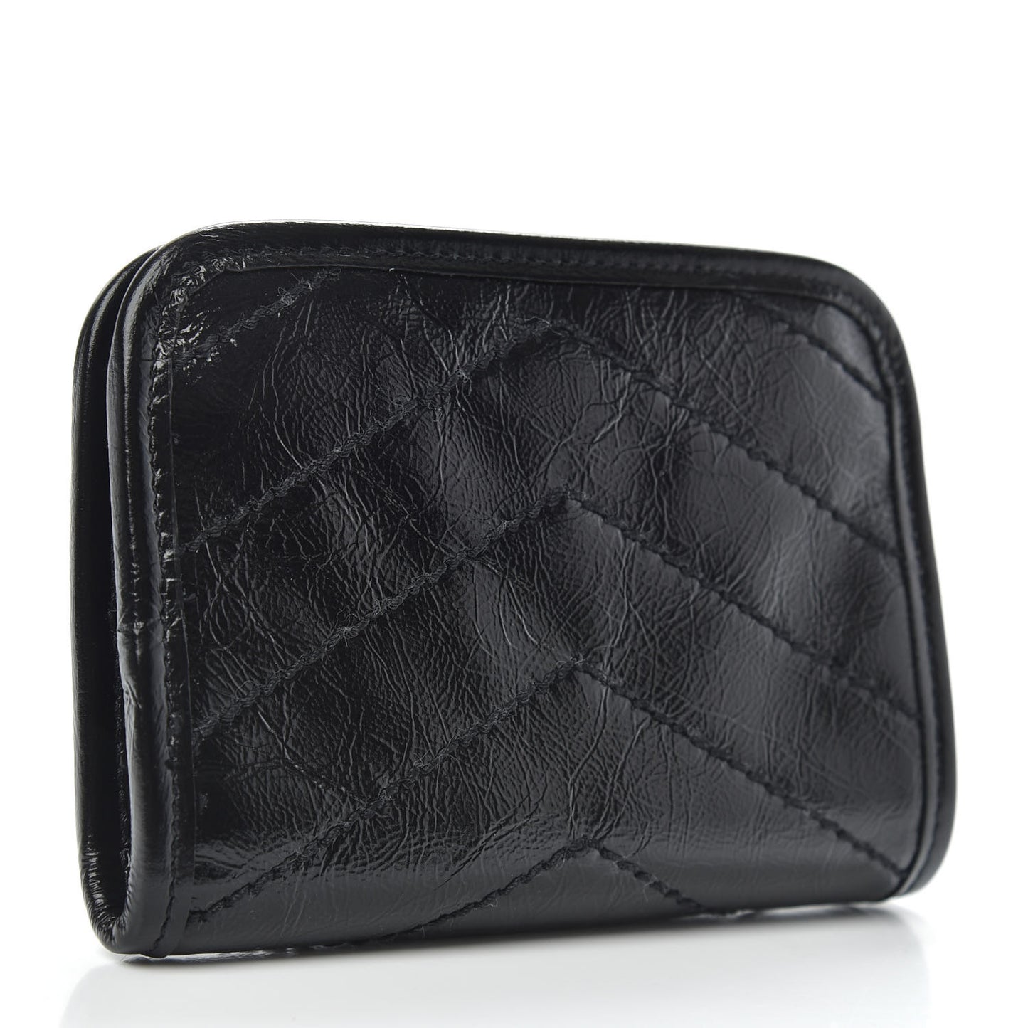 Crinkled Calfskin Matelasse Monogram Niki Card Holder Black