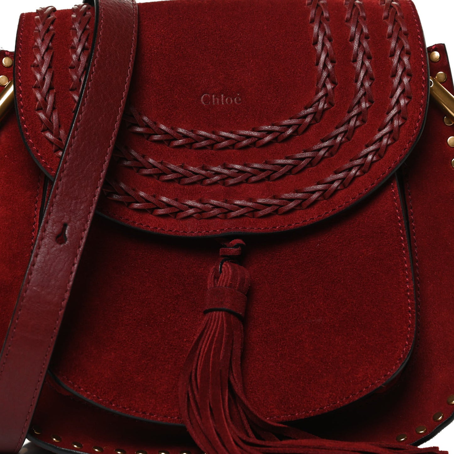 Suede Calfskin Braided Mini Hudson Shoulder Bag Sienna Red