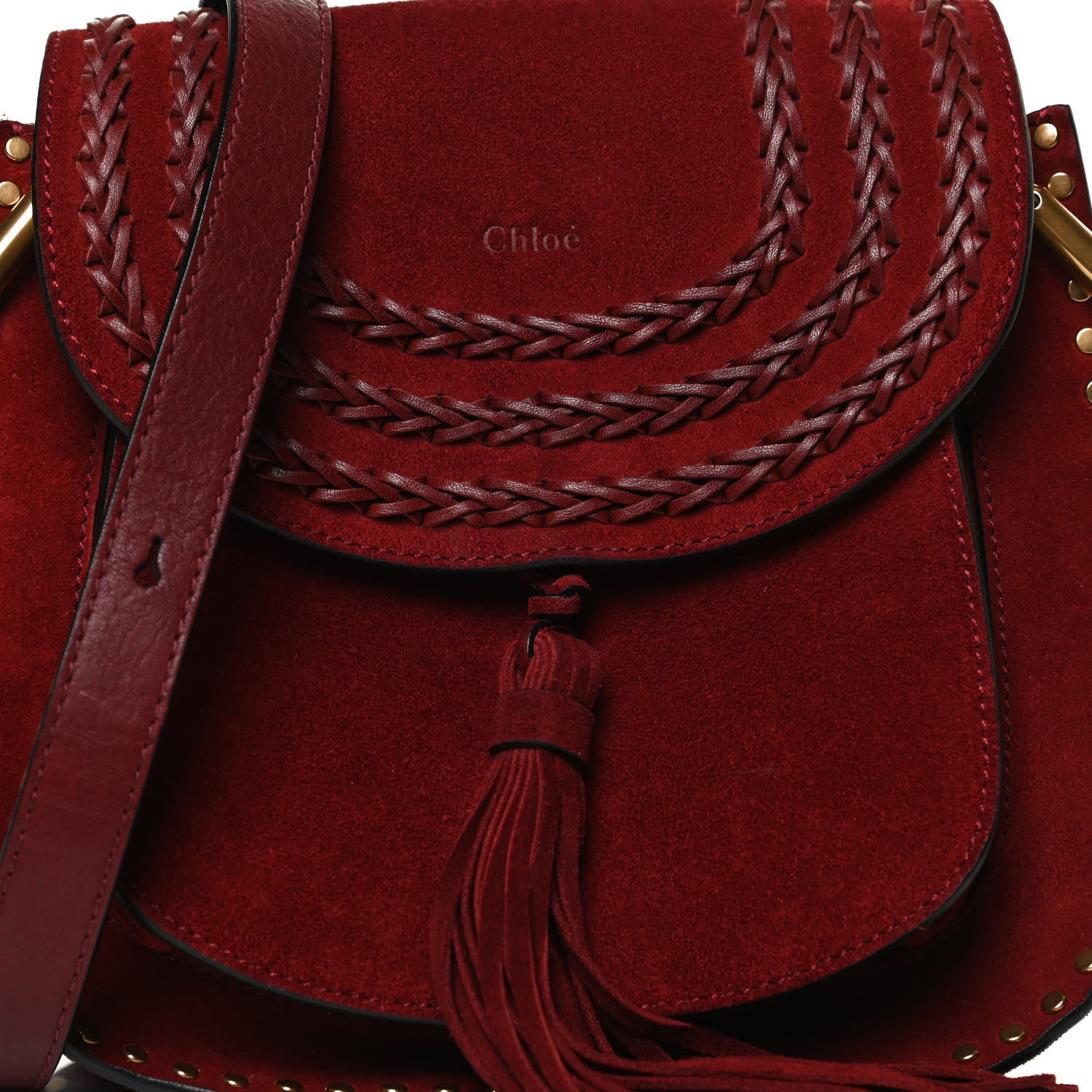 Chloe Suede Calfskin Braided Mini Hudson Shoulder Bag Sienna Red 7 of 11