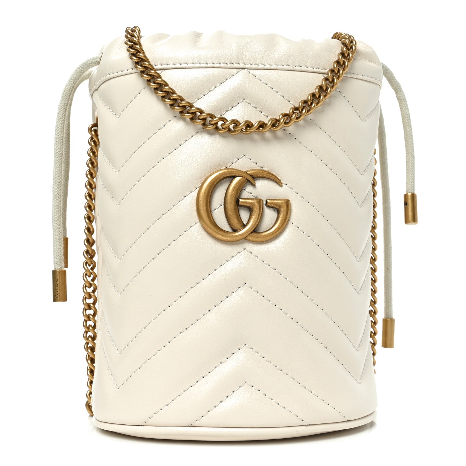 Gucci Calfskin Matelasse Mini GG Marmont 2.0 Bucket Bag White 1 of 11