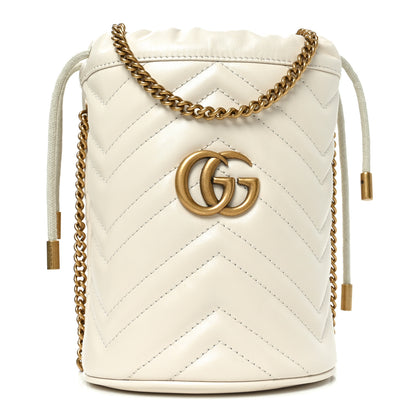 Gucci Calfskin Matelasse Mini GG Marmont 2.0 Bucket Bag White 1 of 11
