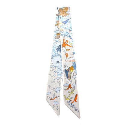 Hermes Silk Sur Mon Nuage Twilly Creme Bleu Ciel Orange 2 of 4