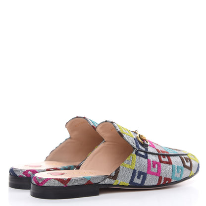 Gucci Velvet Lurex Square G Womens Princetown Slippers 37 Silver Multicolor 4 of 10
