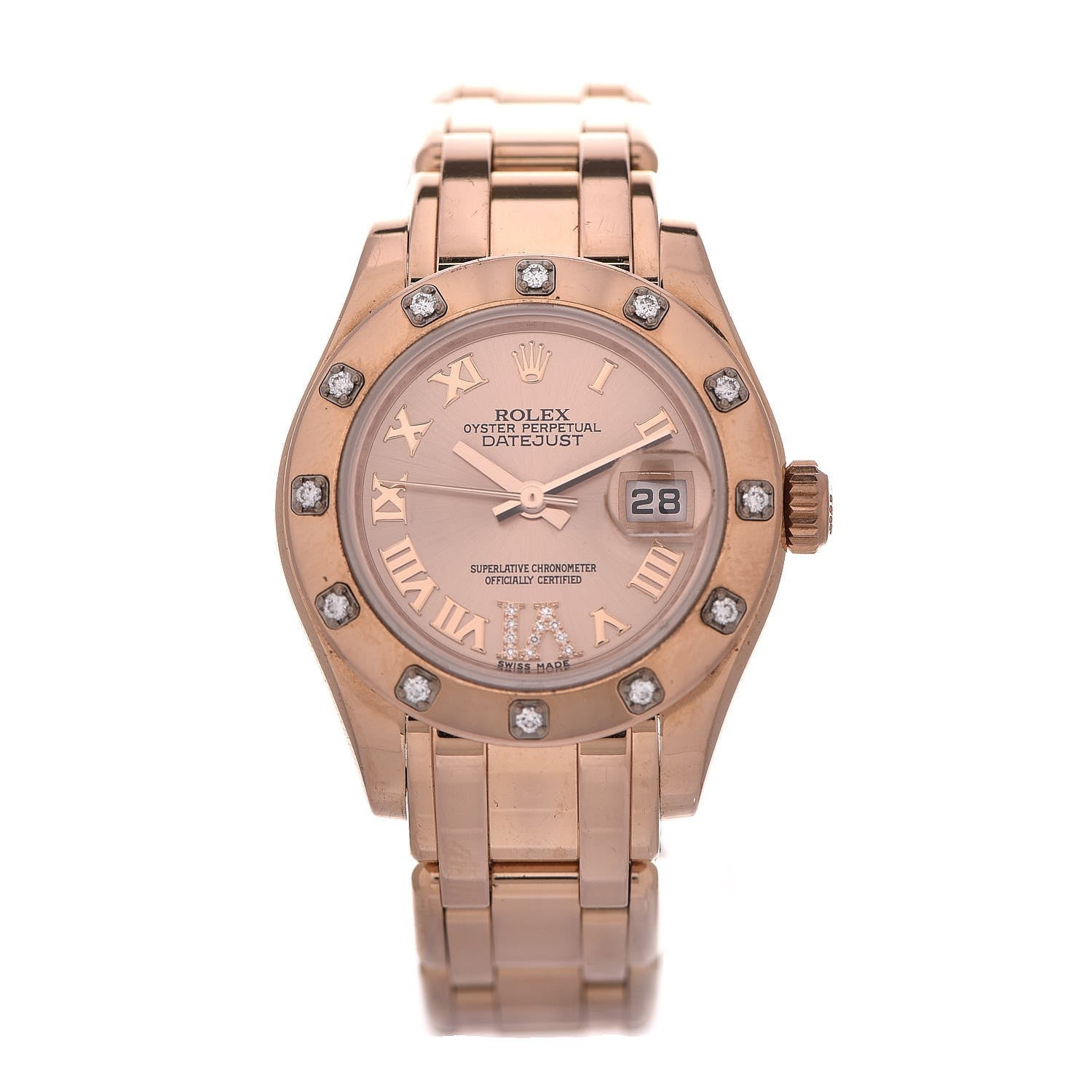 Rolex 18K Rose Gold Diamond 29mm Masterpiece Oyster Perpetual Datejust Pearlmaster Watch 1 of 6