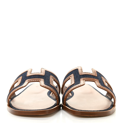 Hermes Calfskin Denim Oran Sandals 38 Bleu Brut Gold 2 of 8