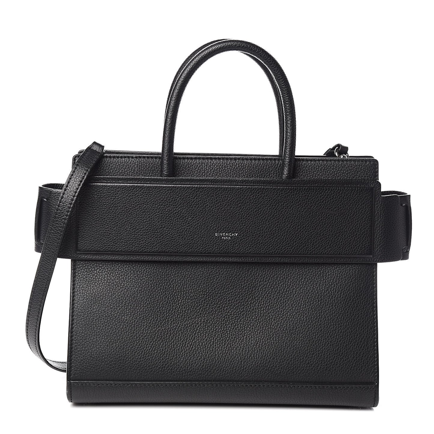 Grained Calfskin Small Horizon Satchel Black