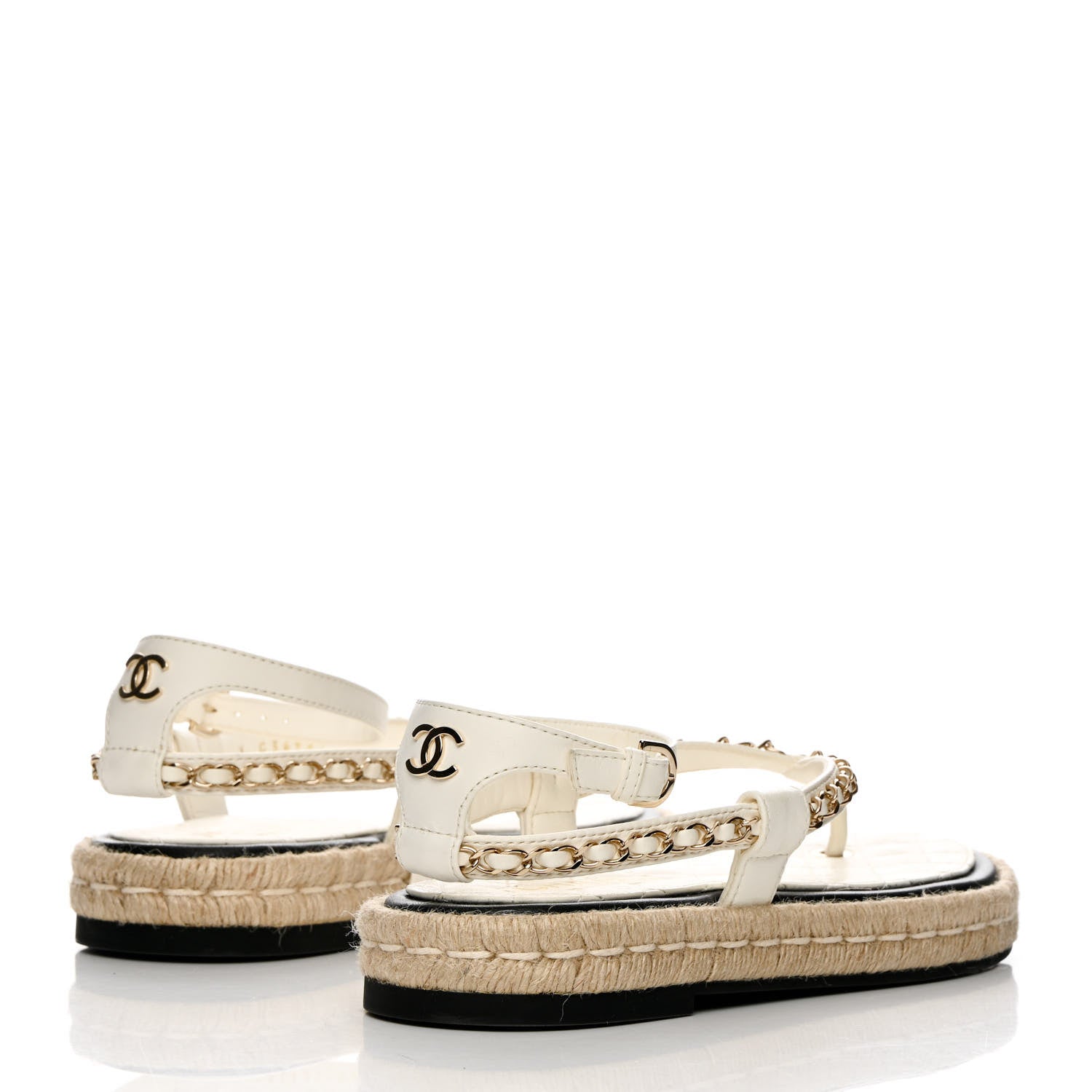 Chanel Lambskin Chain CC Thong Espadrille Sandals 37 White 4 of 10