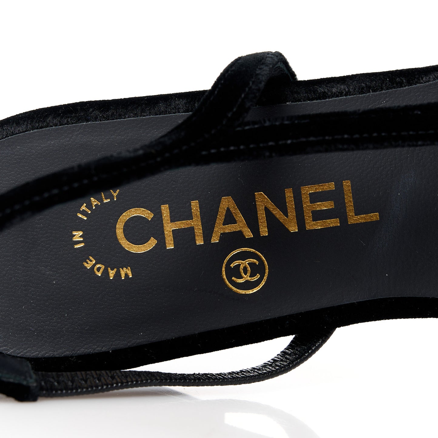 Velvet Grosgrain Cap Toe CC Slingback Flats 39.5 Black