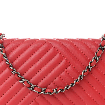 Chanel Lambskin Quilted CC Crossing Wallet On Chain WOC Red 9 of 13