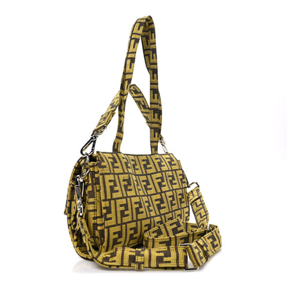 Fendi x FRGMT Woven Fabric Jacquard FF Embroidered Baguette Foldable Tote Tobacco Mimosa 5 of 12