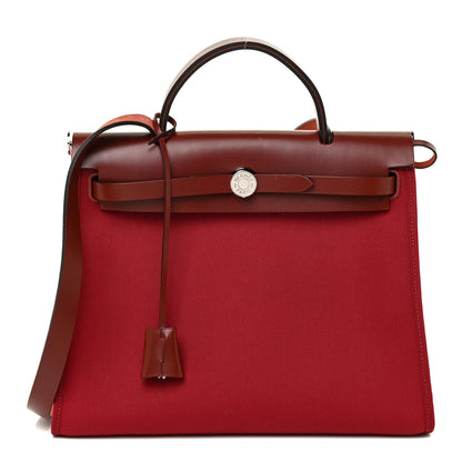 Hermes Military Toile Vache Hunter Herbag Zip 31 PM Rouge Grenat 3 of 15