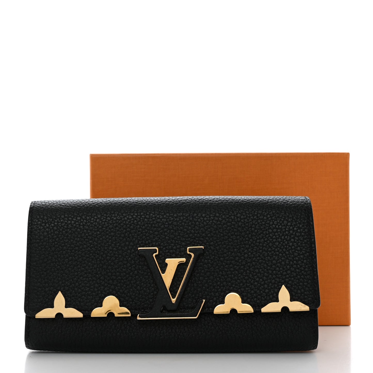 Taurillon Embellished Capucines Long Wallet Black