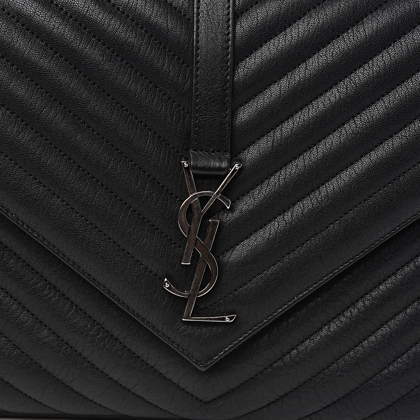 Sheepskin Matelasse Chevron Monogram Large College Satchel Black