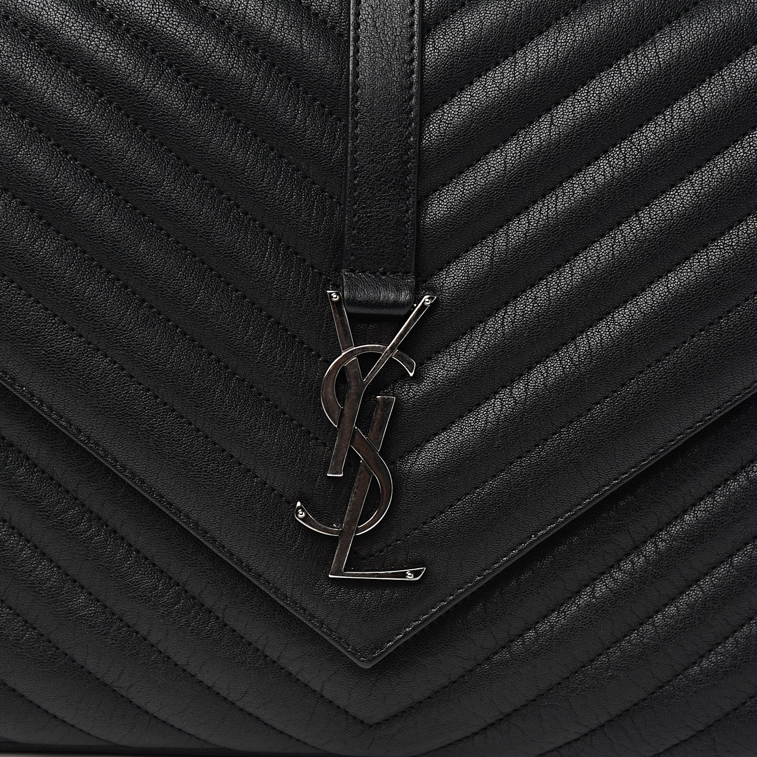 Saint Laurent Sheepskin Matelasse Chevron Monogram Large College Satchel Black 8 of 8