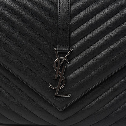 Saint Laurent Sheepskin Matelasse Chevron Monogram Large College Satchel Black 8 of 8