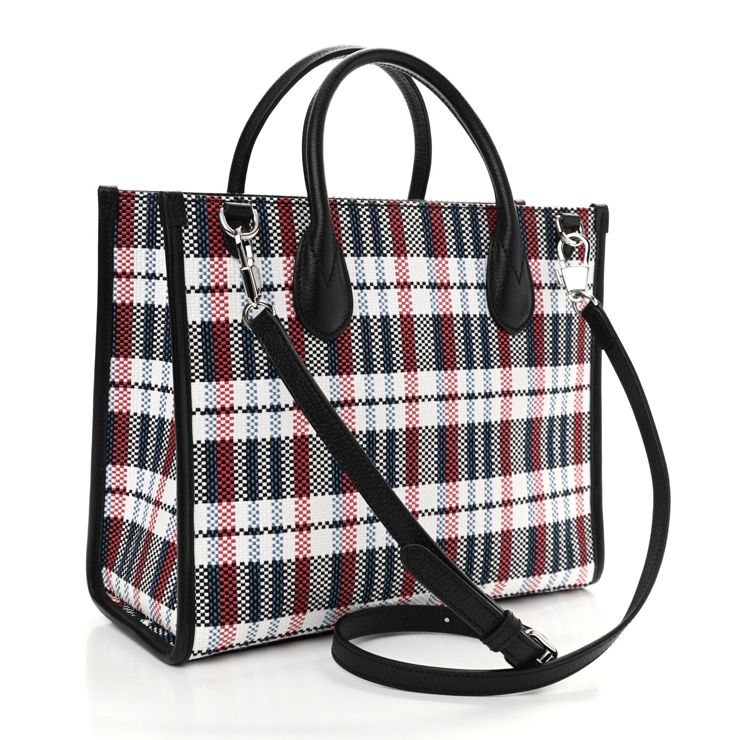 Gucci Canvas Plaid ICCUG Embroidered Small Tote Bag Black White Red Blue Smile Yellow 3 of 10