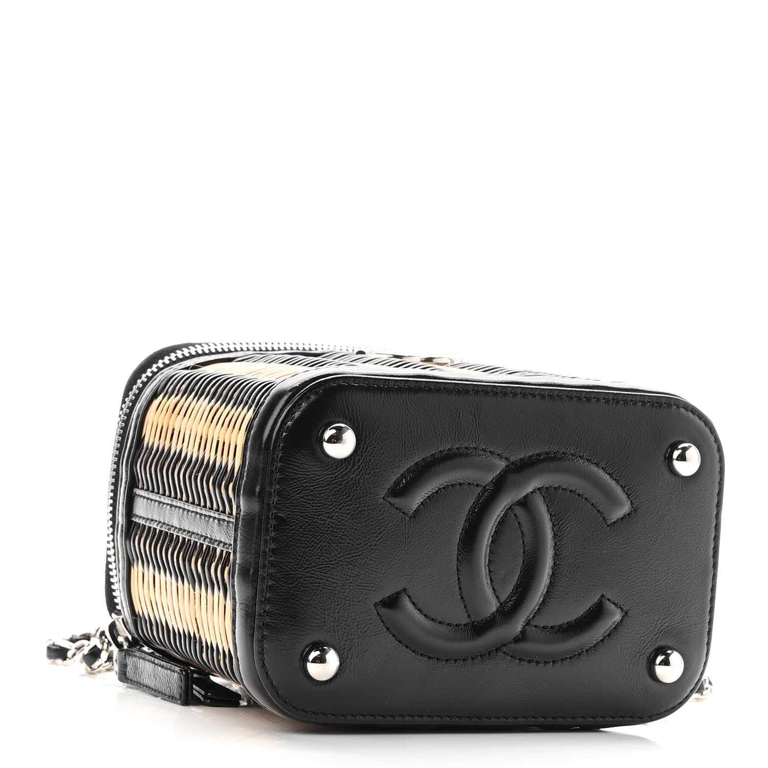 Chanel Calfskin Raffia Small Vanity Case Bag Black Beige 4 of 10