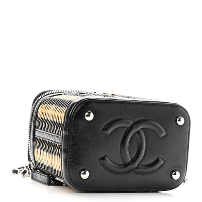 Chanel Calfskin Raffia Small Vanity Case Bag Black Beige 4 of 10