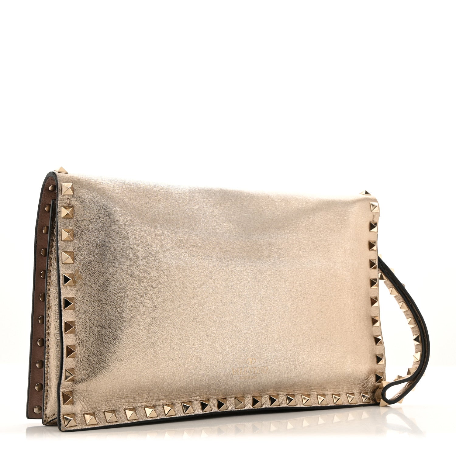 Valentino Garavani Metallic Nappa Rockstud Wristlet Clutch  Gold 3 of 12