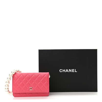 Chanel Calfskin Quilted Pearl CC Wallet On Chain WOC Pink 12 of 12