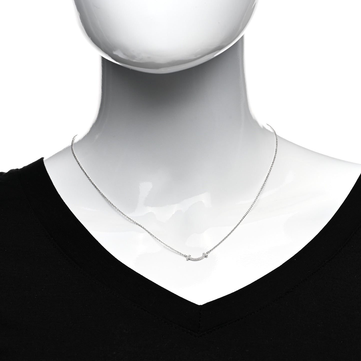 18K White Gold Diamond Mini T Smile Pendant Necklace